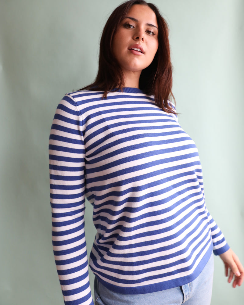 Lucky Stripe Knit Jumper - Blue and White
