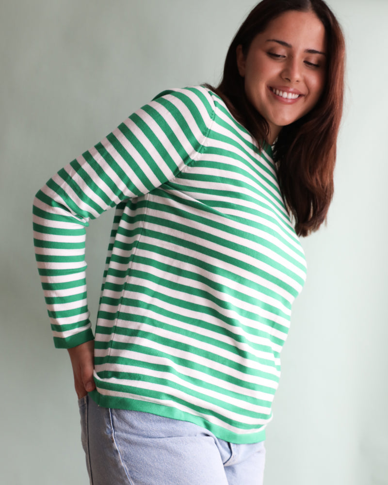 Lucky Stripe Knit Jumper - Green and White