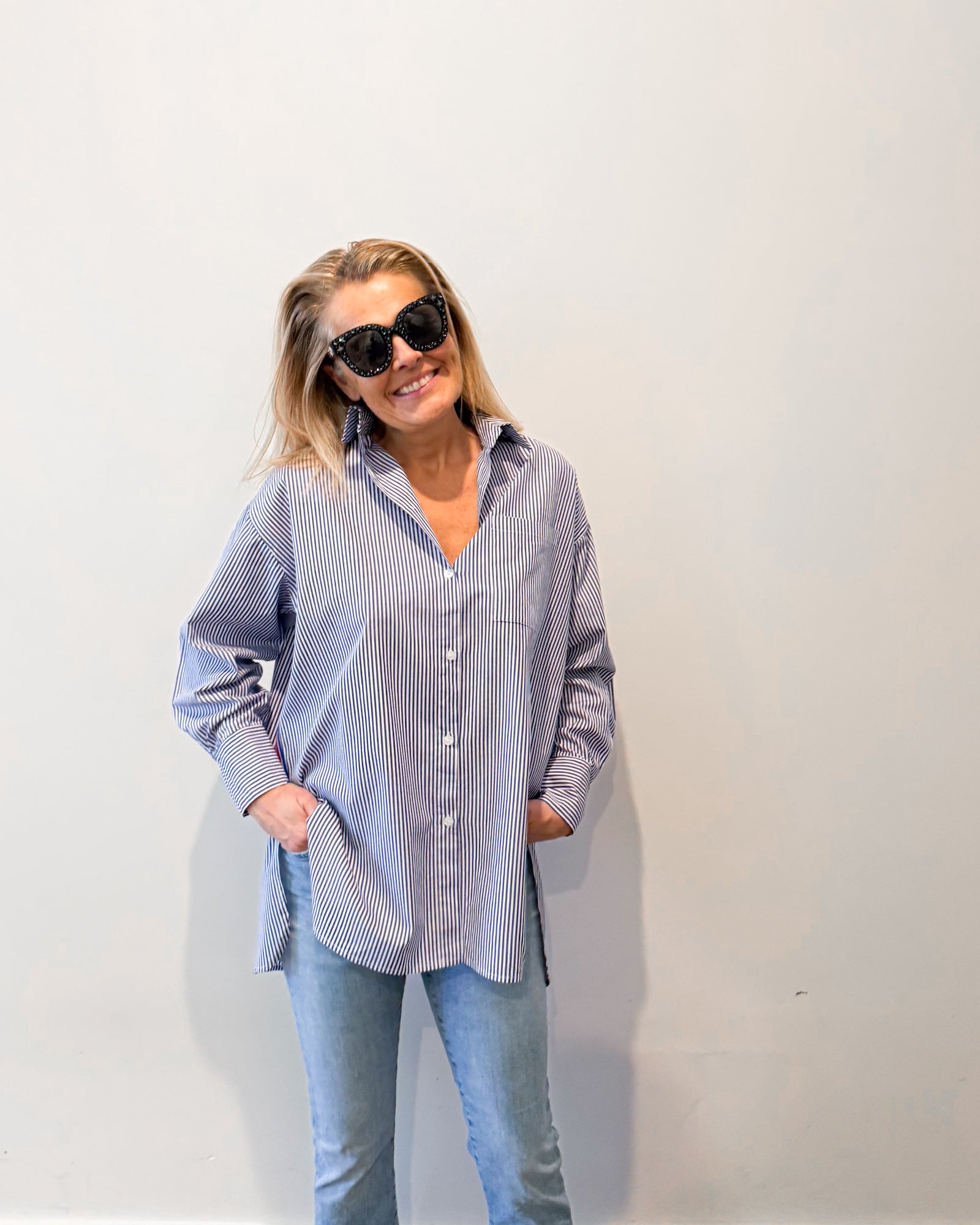 Rambling Rosie Striped Boyfriend Shirt