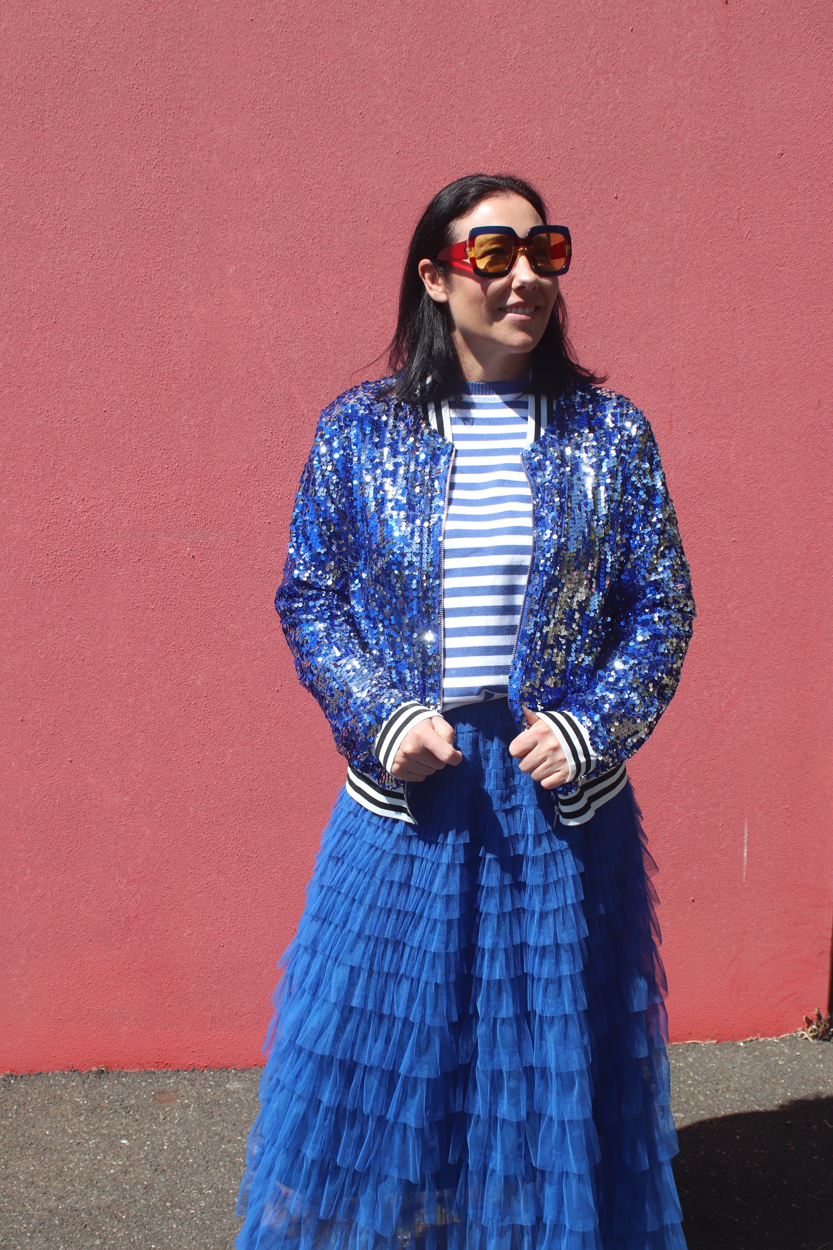 Sequin Bomber Jacket - Royal Blue