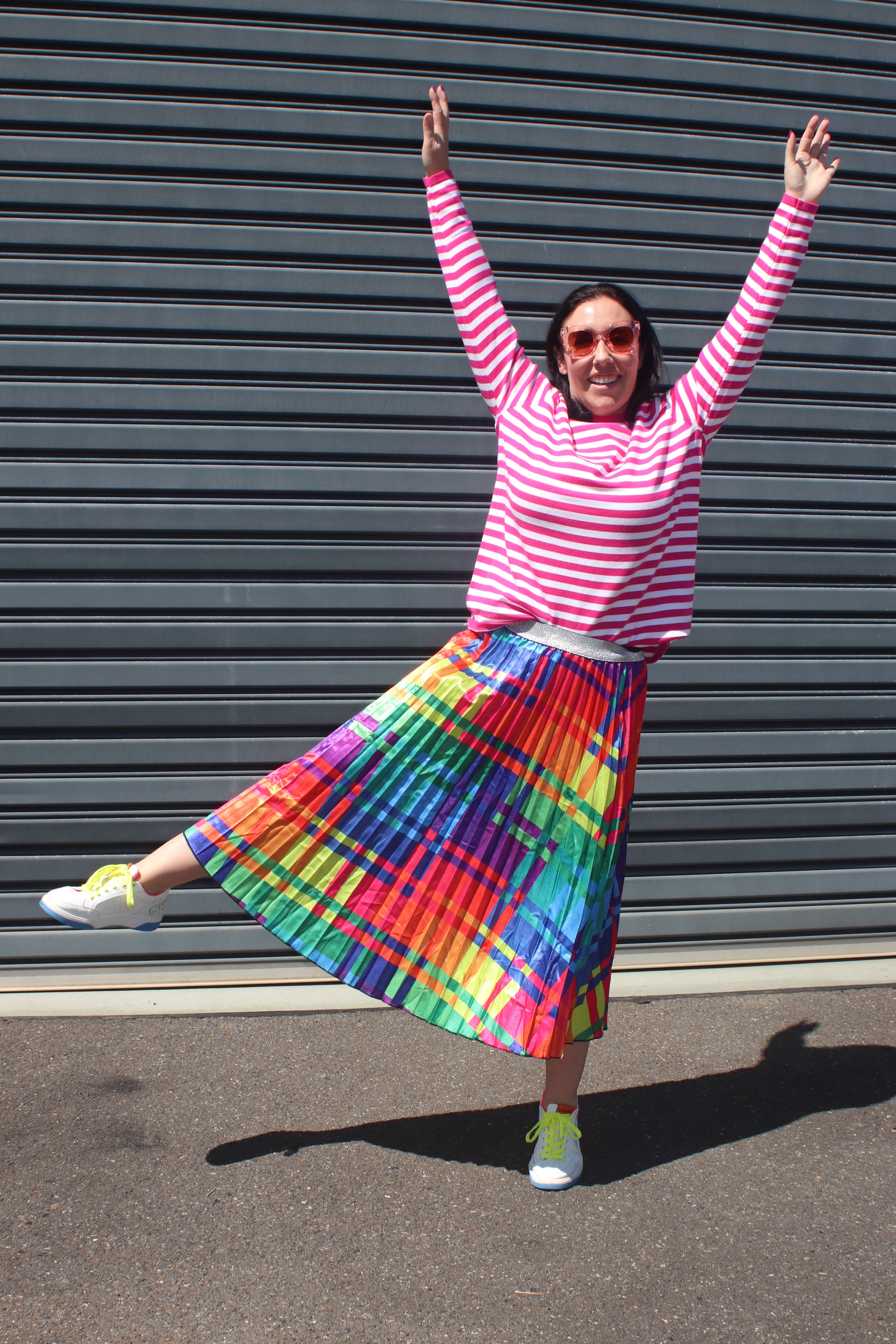 Lucky Stripe Knit Jumper - Hot Pink and White