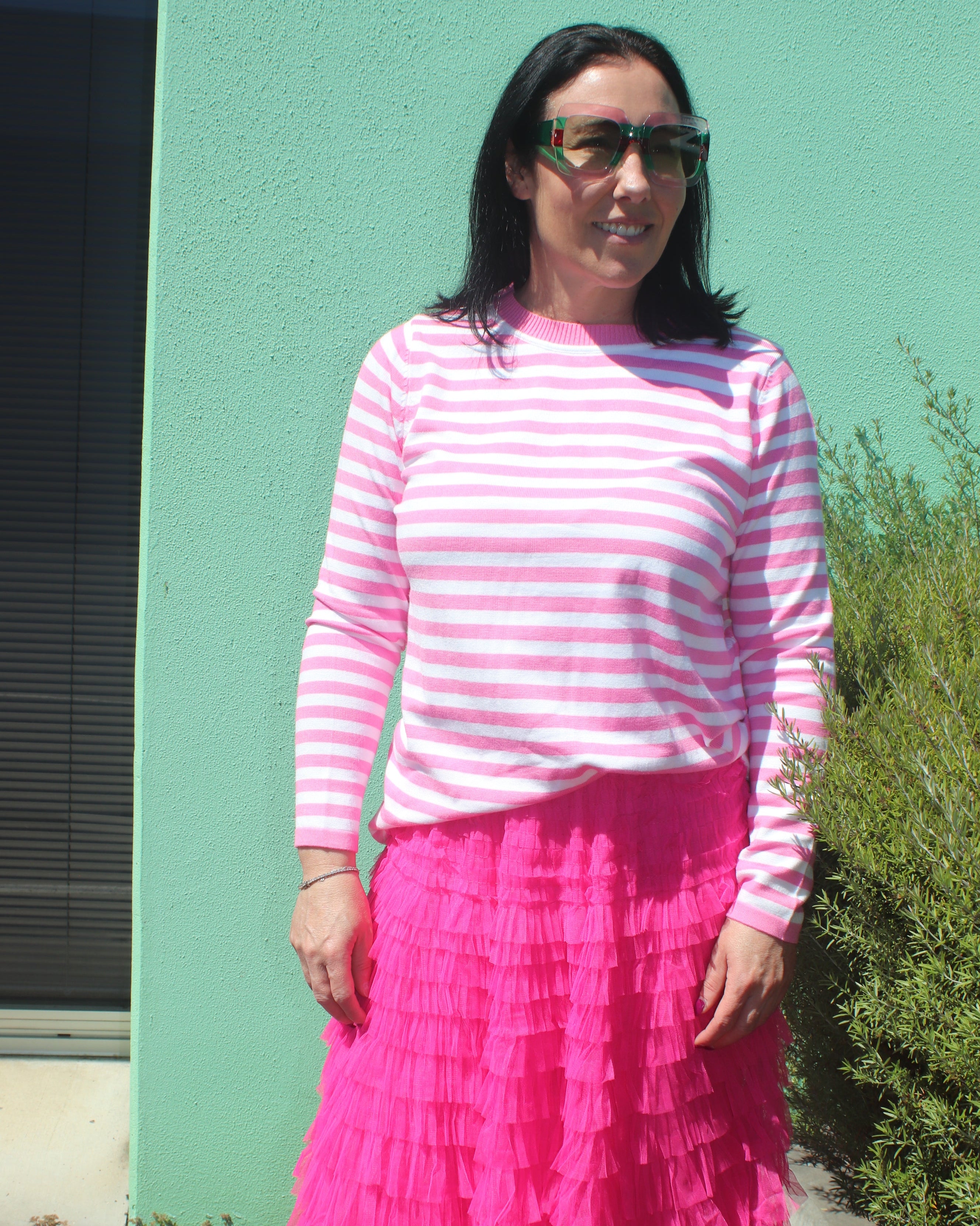 Lucky Stripe Knit Jumper - Pale pink and White