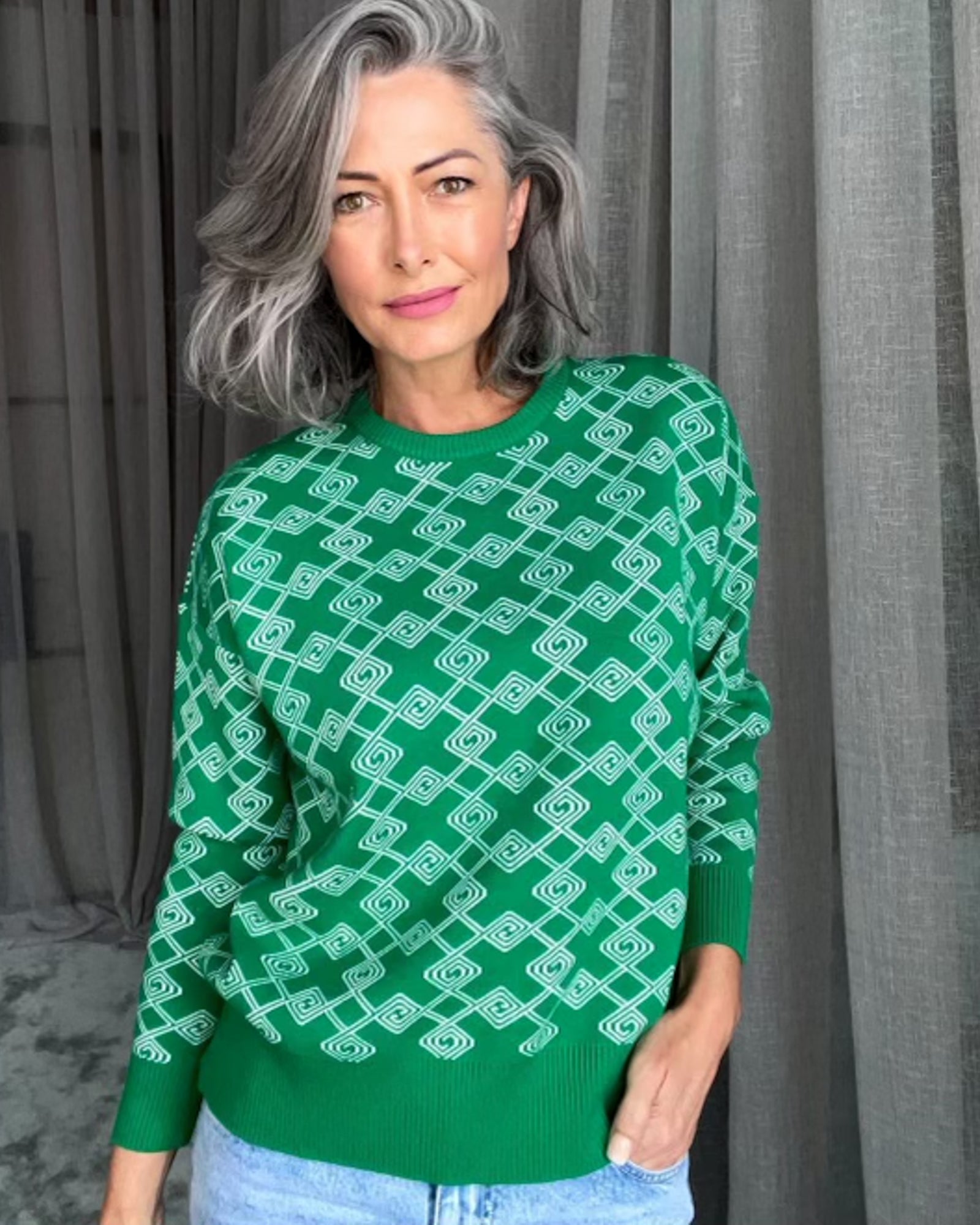 Susie Knit Jumper - White + Green