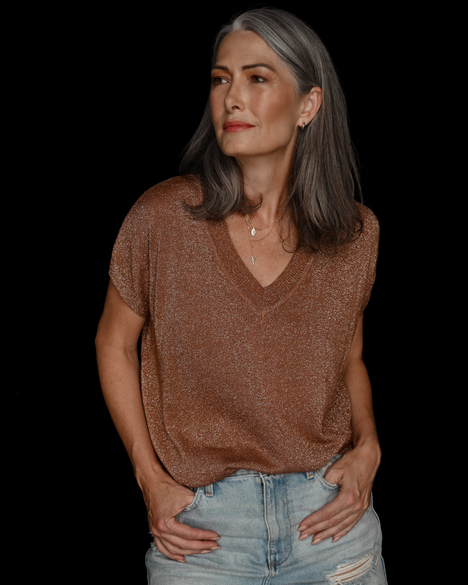 V-Neck Short Sleeve Lurex - Humphrey