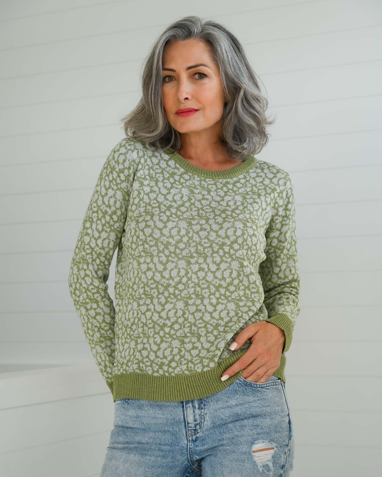 Animal Lurex Knit Jumper - Green