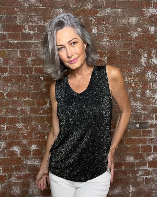 Lurex Singlet Top - Black