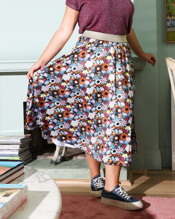 Flower Power Odette Silk Satin Skirt