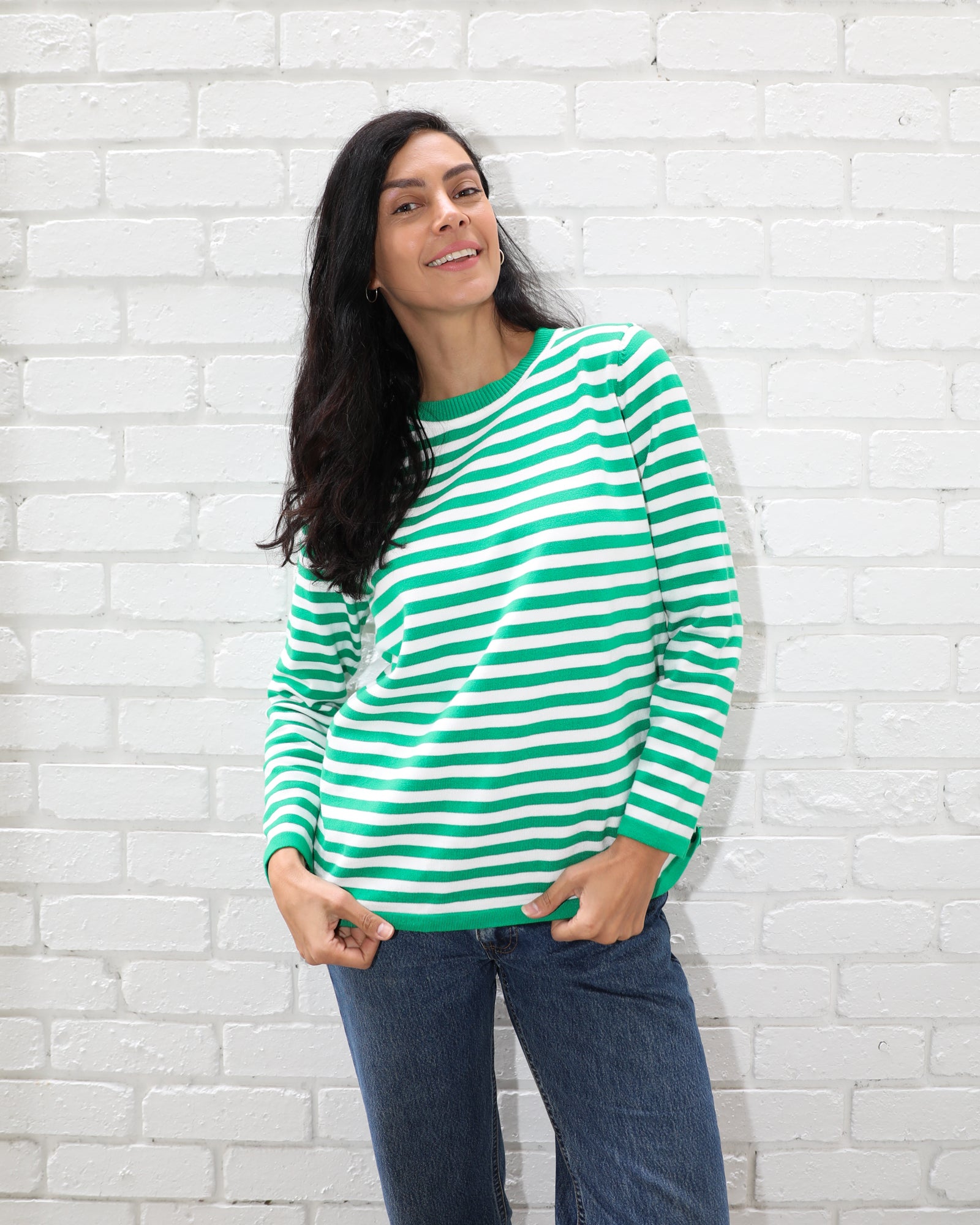 Lucky Stripe Knit Jumper - Green and White