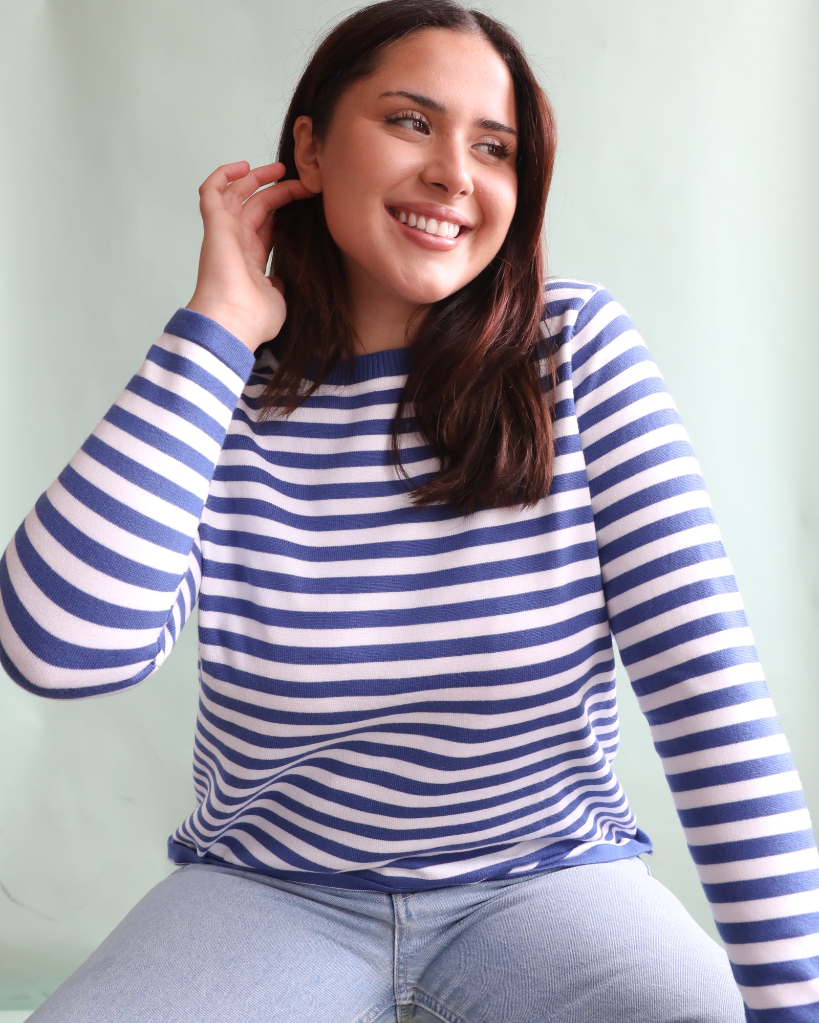 Lucky Stripe Knit Jumper - Blue and White