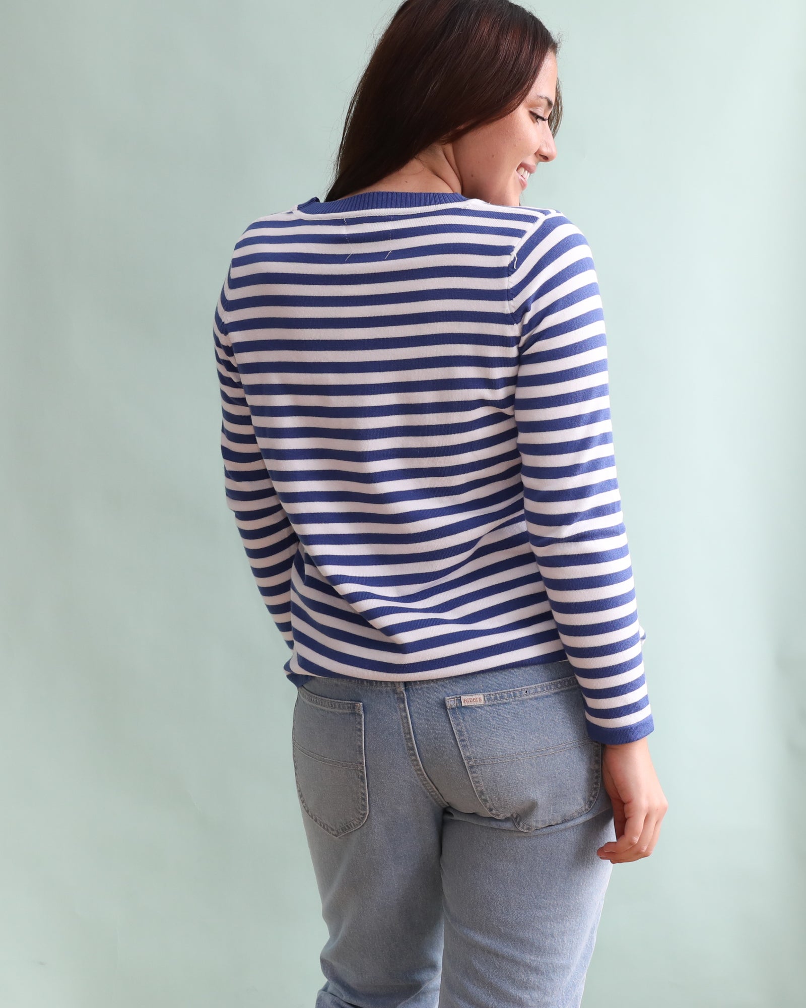 Lucky Stripe Knit Jumper - Blue and White