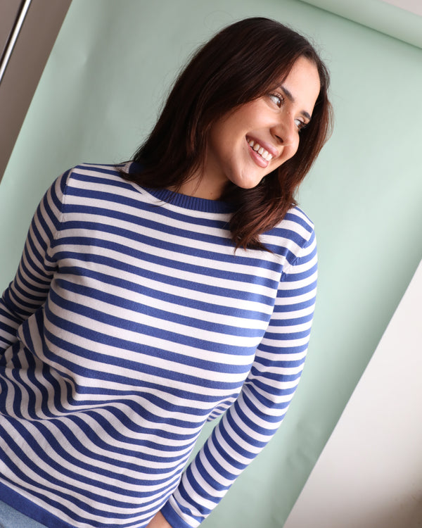 Lucky Stripe Knit Jumper - Blue and White