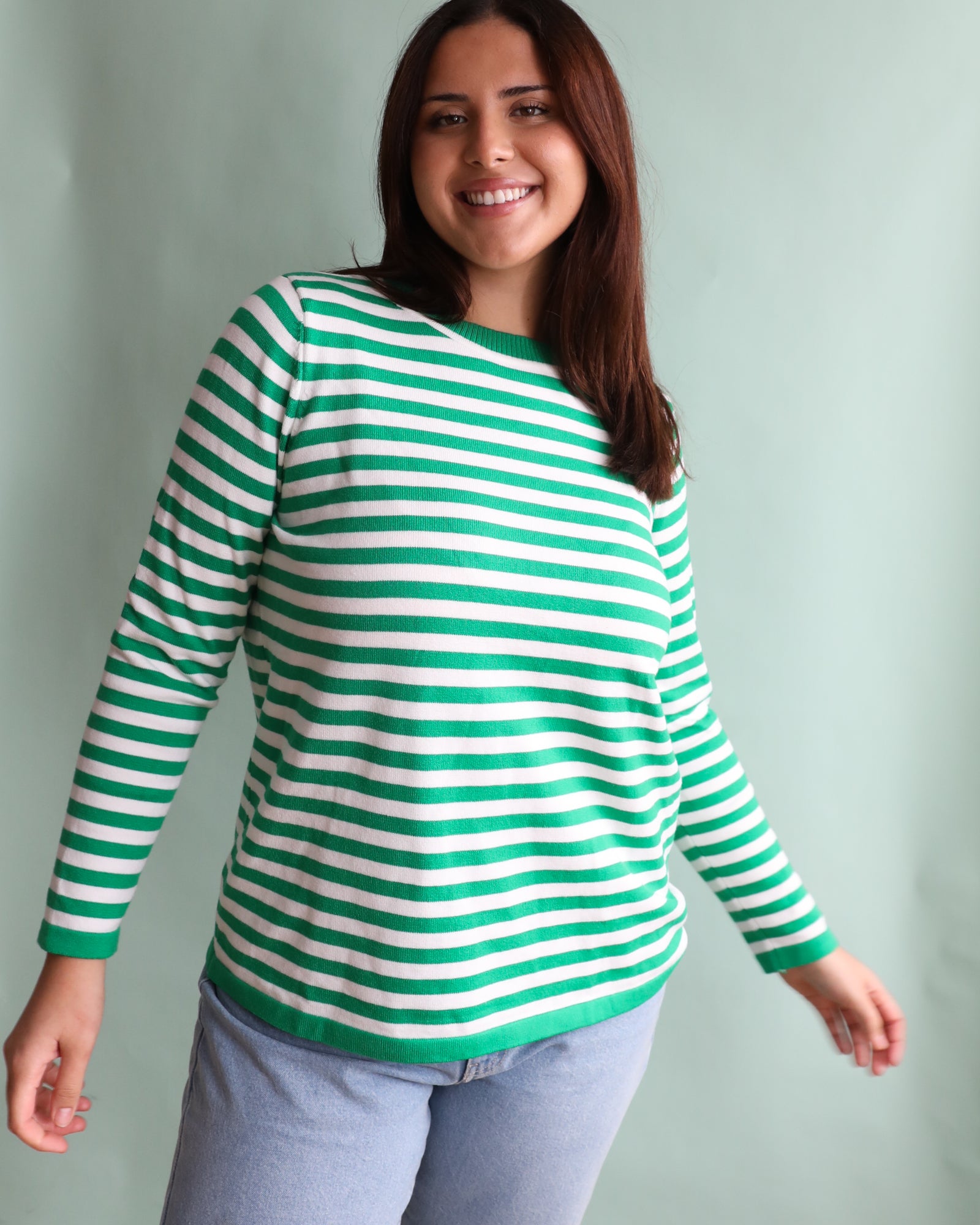 Lucky Stripe Knit Jumper - Green and White