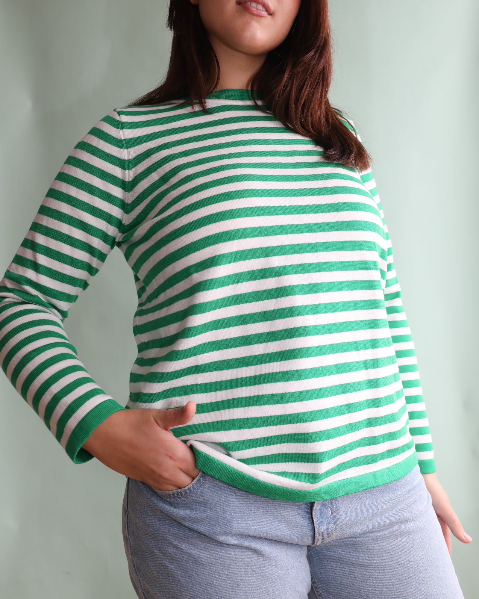 Lucky Stripe Knit Jumper - Green and White