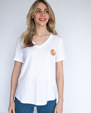 White V Neck T-Shirt - Sunset Patch