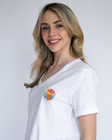 White V Neck T-Shirt - Sunset Patch