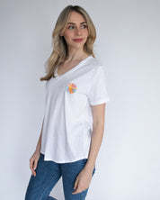 White V Neck T-Shirt - Sunset Patch