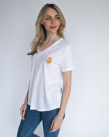 White V Neck T-Shirt - Sunset Patch