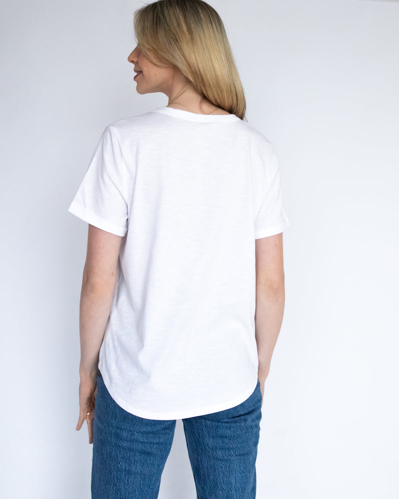 White V Neck T-Shirt - Hello