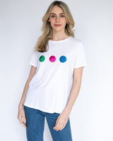 White Crew T-Shirt - Bright Smileys