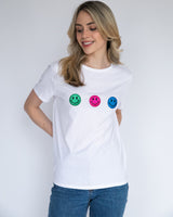 White Crew T-Shirt - Bright Smileys