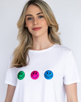 White Crew T-Shirt - Bright Smileys