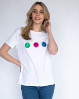 White Crew T-Shirt - Bright Smileys