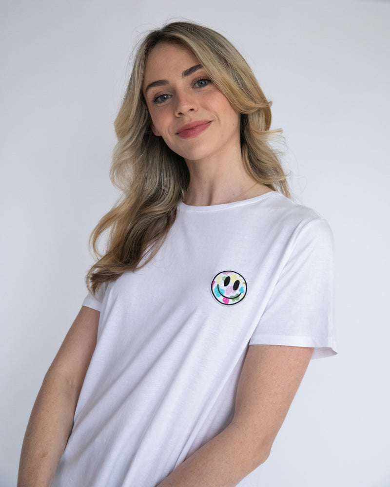 White Crew T-Shirt - Camo Smiley