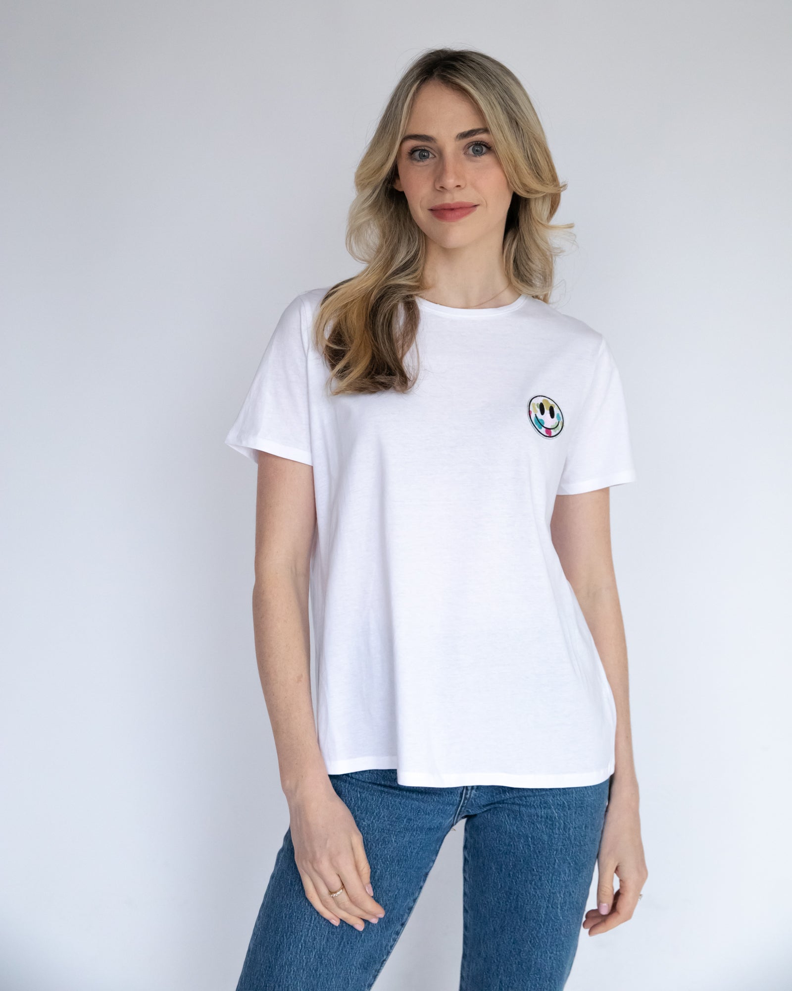 White Crew T-Shirt - Camo Smiley