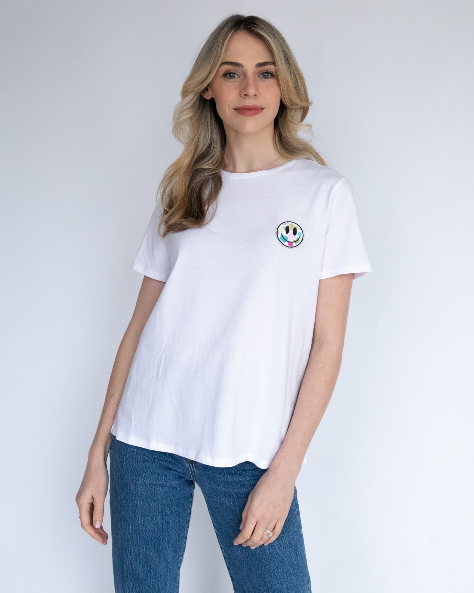 White Crew T-Shirt - Camo Smiley