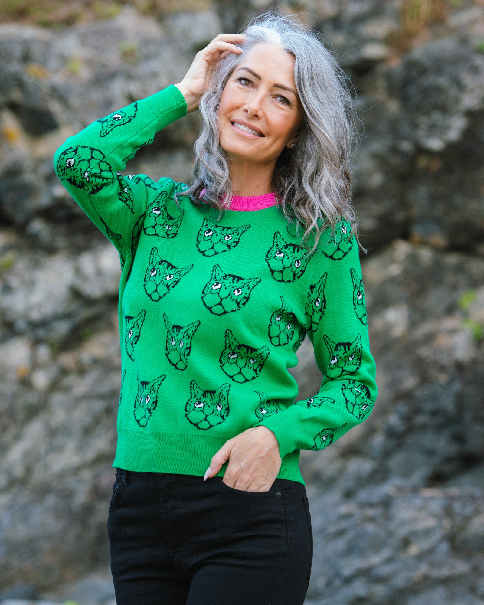 Kitty Kat Knit Jumper - Green