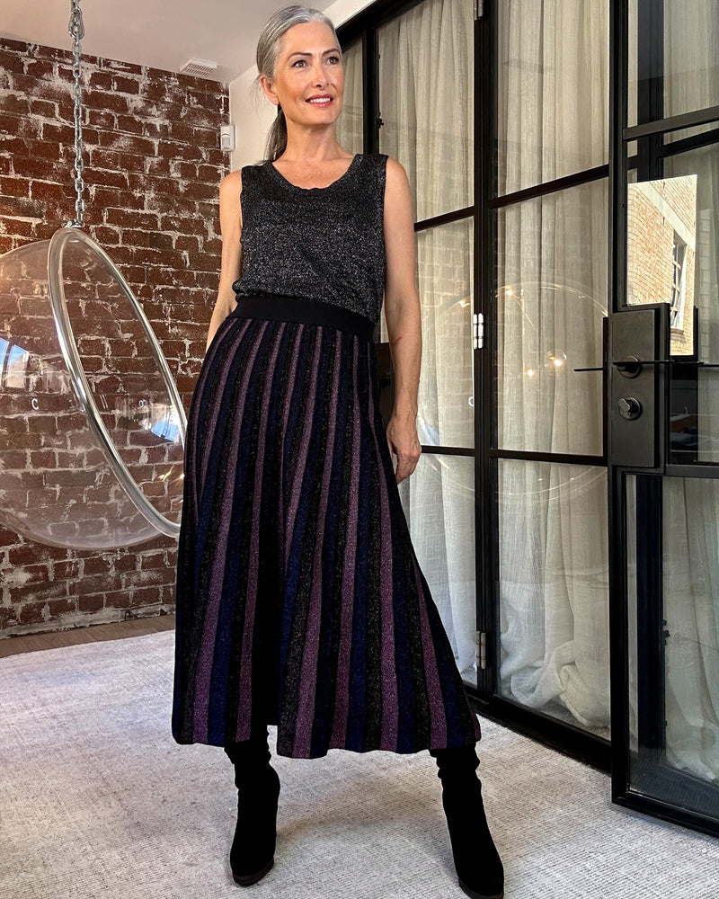 Penelope Stripe Lurex Skirt - Navy + Pink