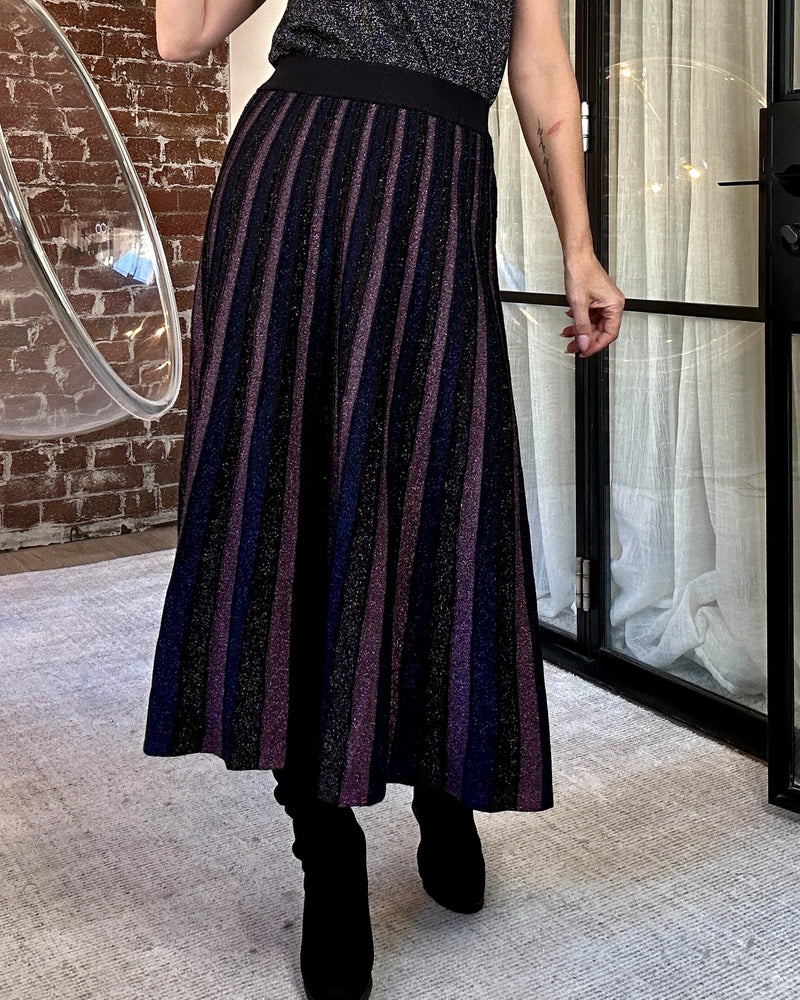 Penelope Stripe Lurex Skirt - Navy + Pink