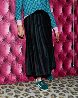 Penelope Stripe Lurex Skirt - Emerald + Pink
