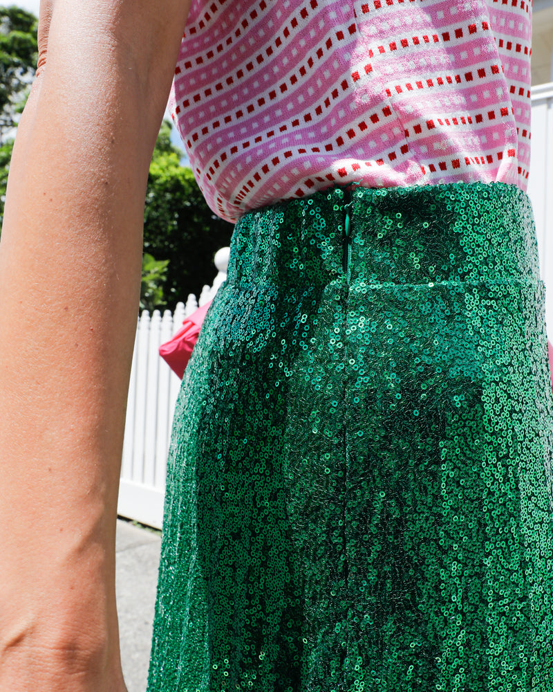 Star Sequin Pleated Skirt - Emerald