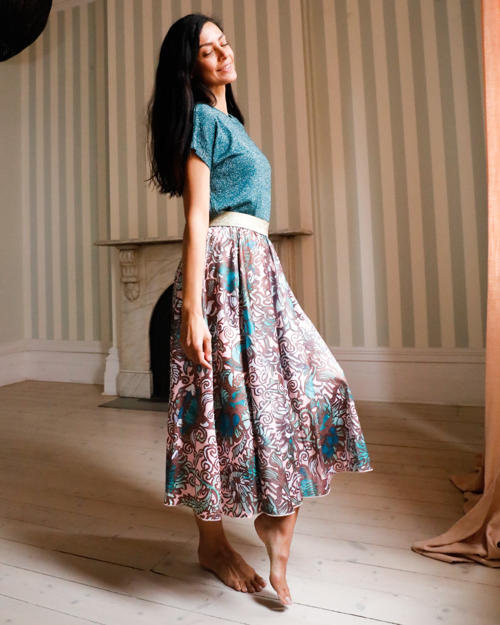 Paisley Odette Silk Satin Skirt