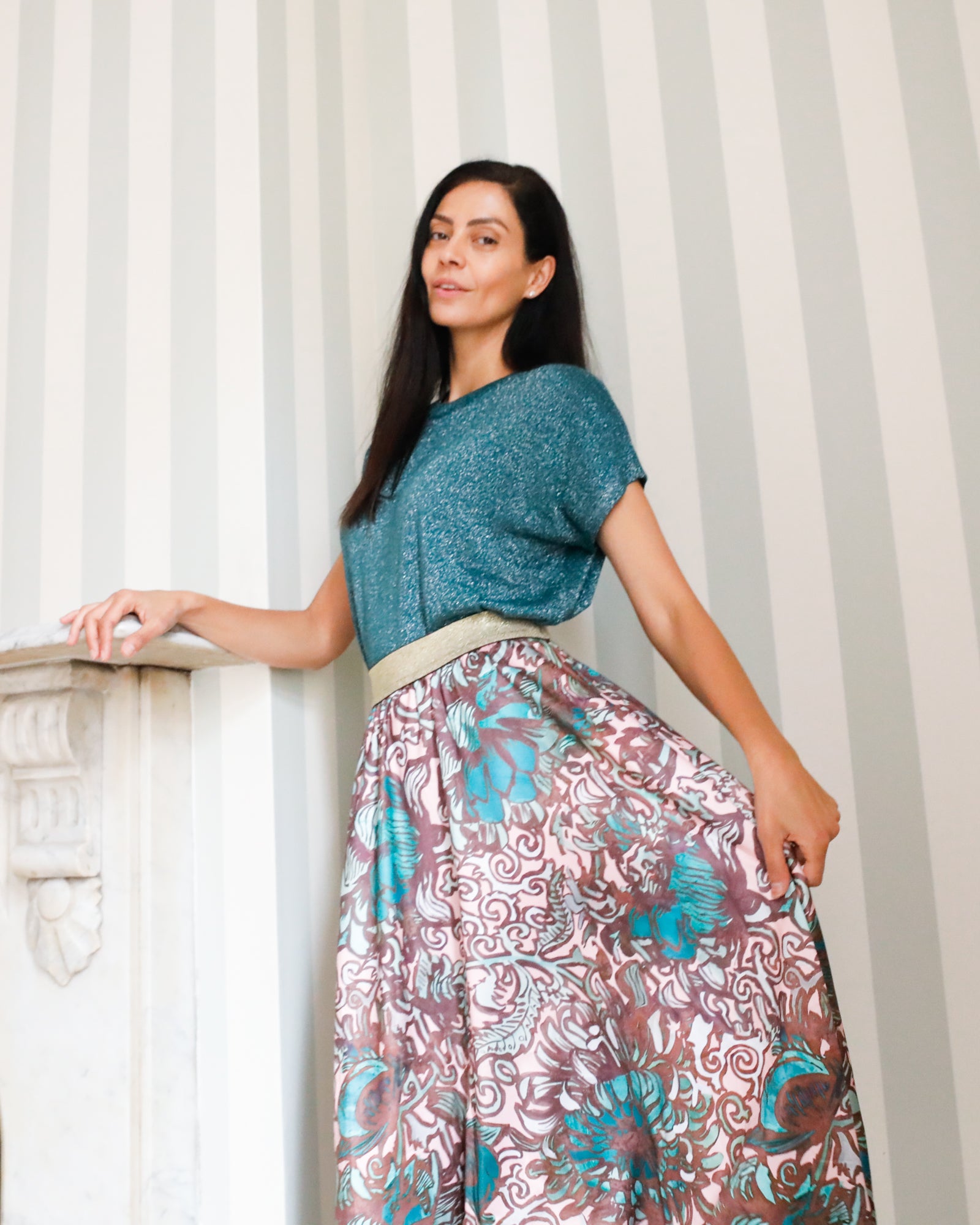 Paisley Odette Silk Satin Skirt