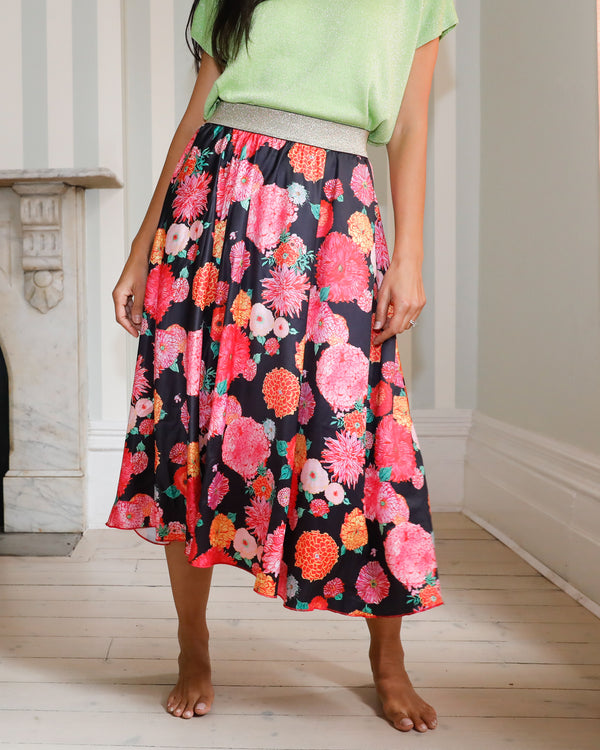 Midnight Garden Odette Silk Satin Skirt