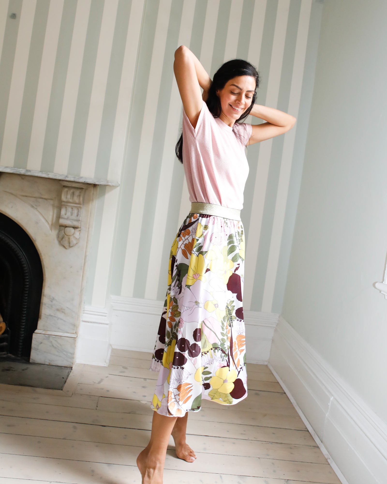 Botanical Odette Silk Satin Skirt