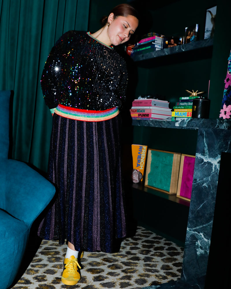 Penelope Stripe Lurex Skirt - Navy + Pink