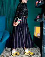 Penelope Stripe Lurex Skirt - Navy + Pink