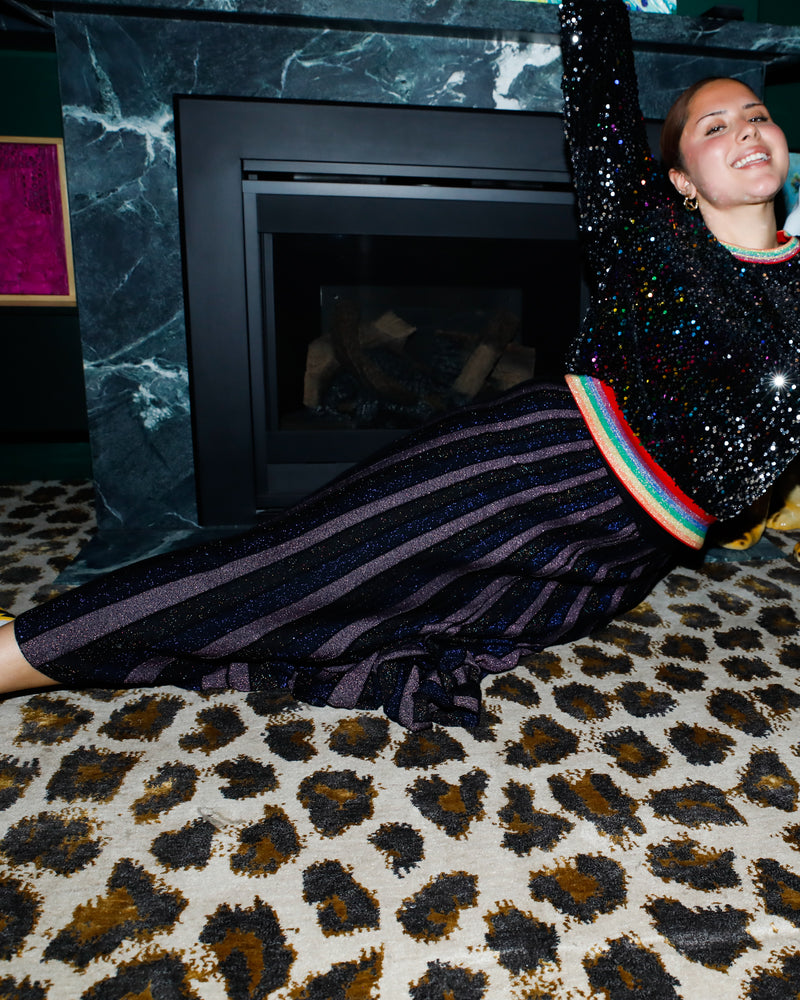 Penelope Stripe Lurex Skirt - Navy + Pink