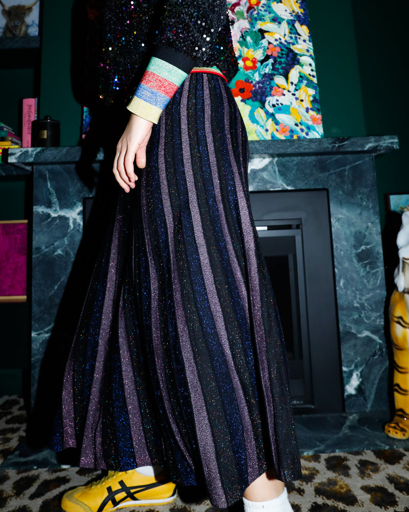 Penelope Stripe Lurex Skirt - Navy + Pink