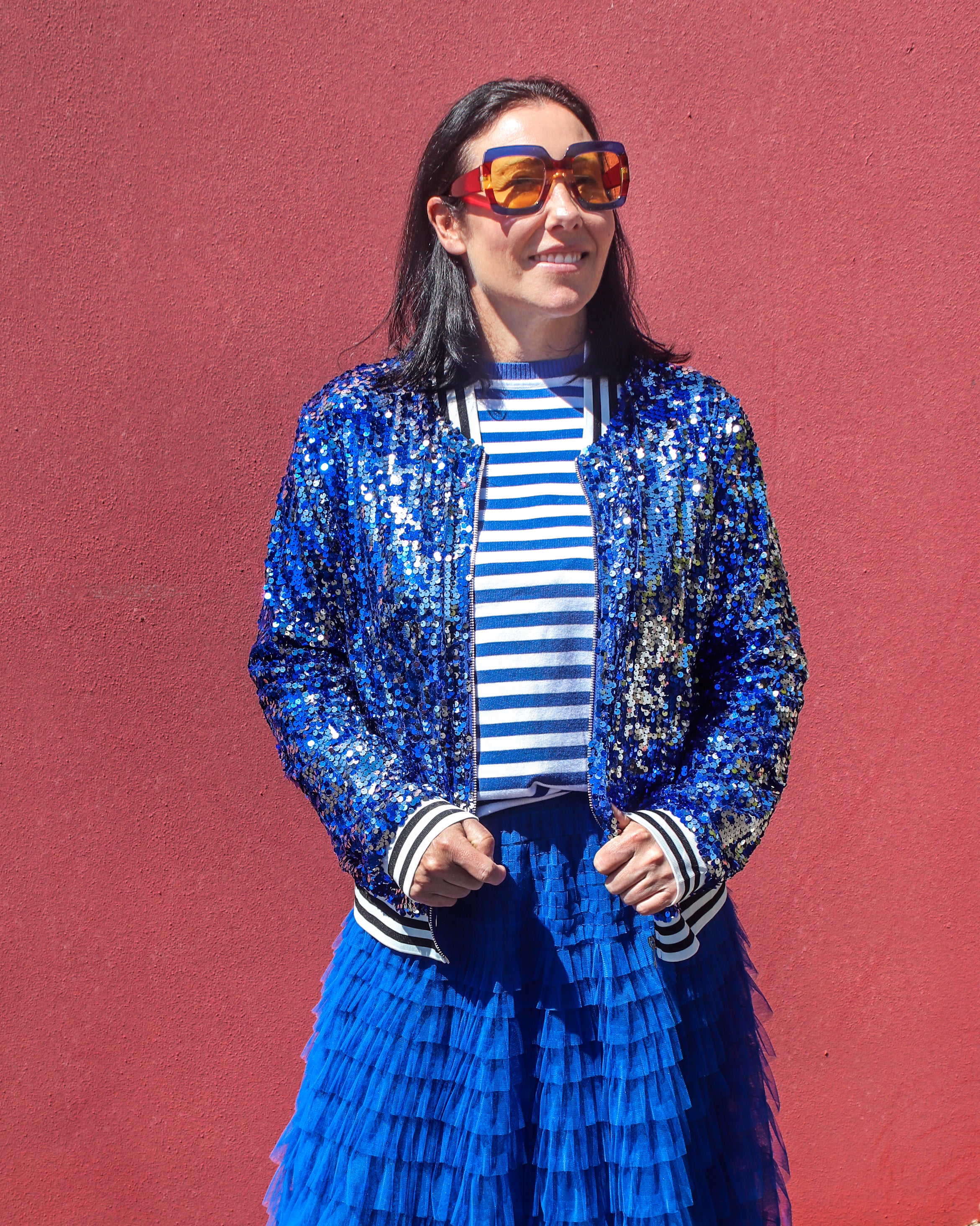 Sequin Bomber Jacket - Royal Blue