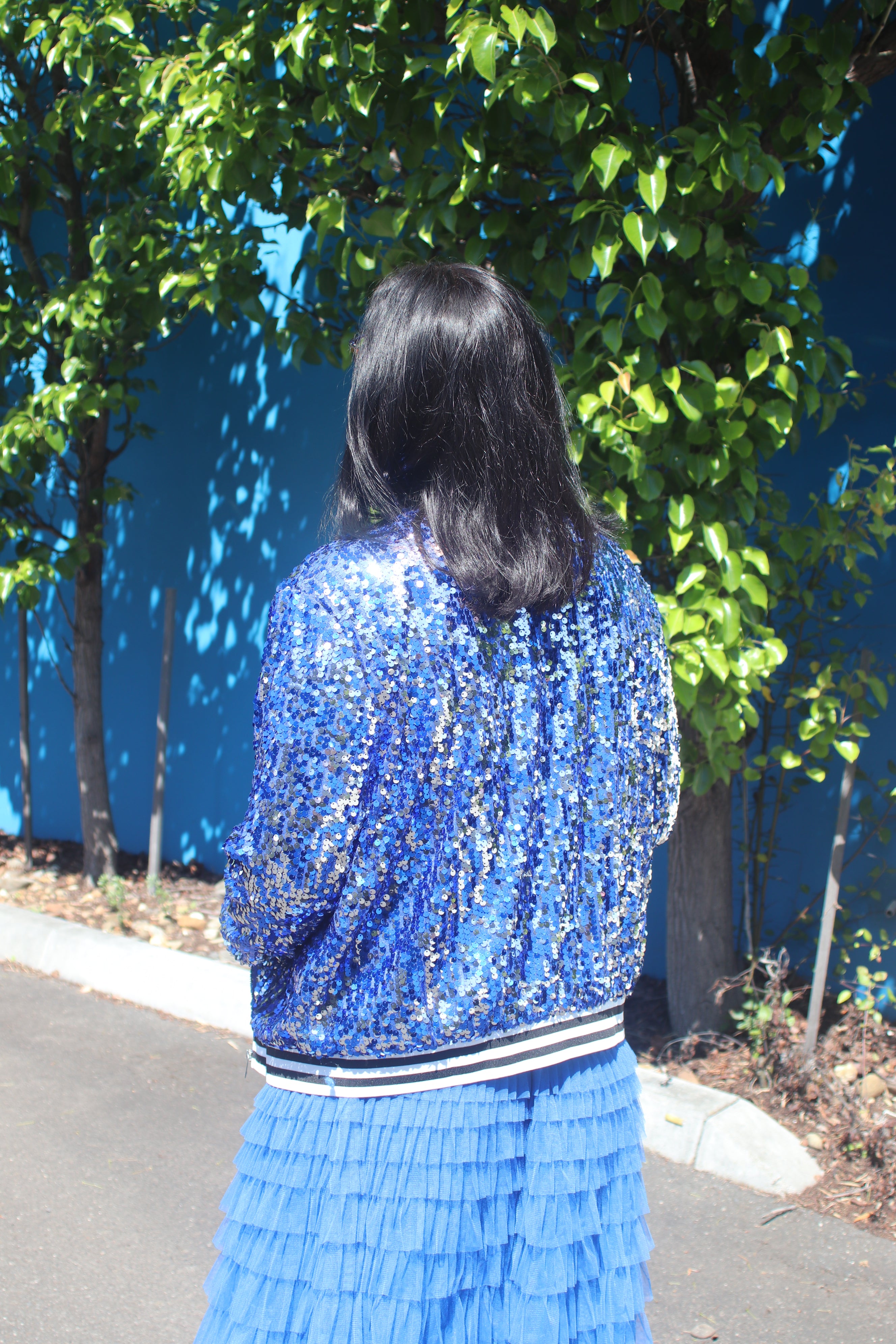 Sequin Bomber Jacket - Royal Blue