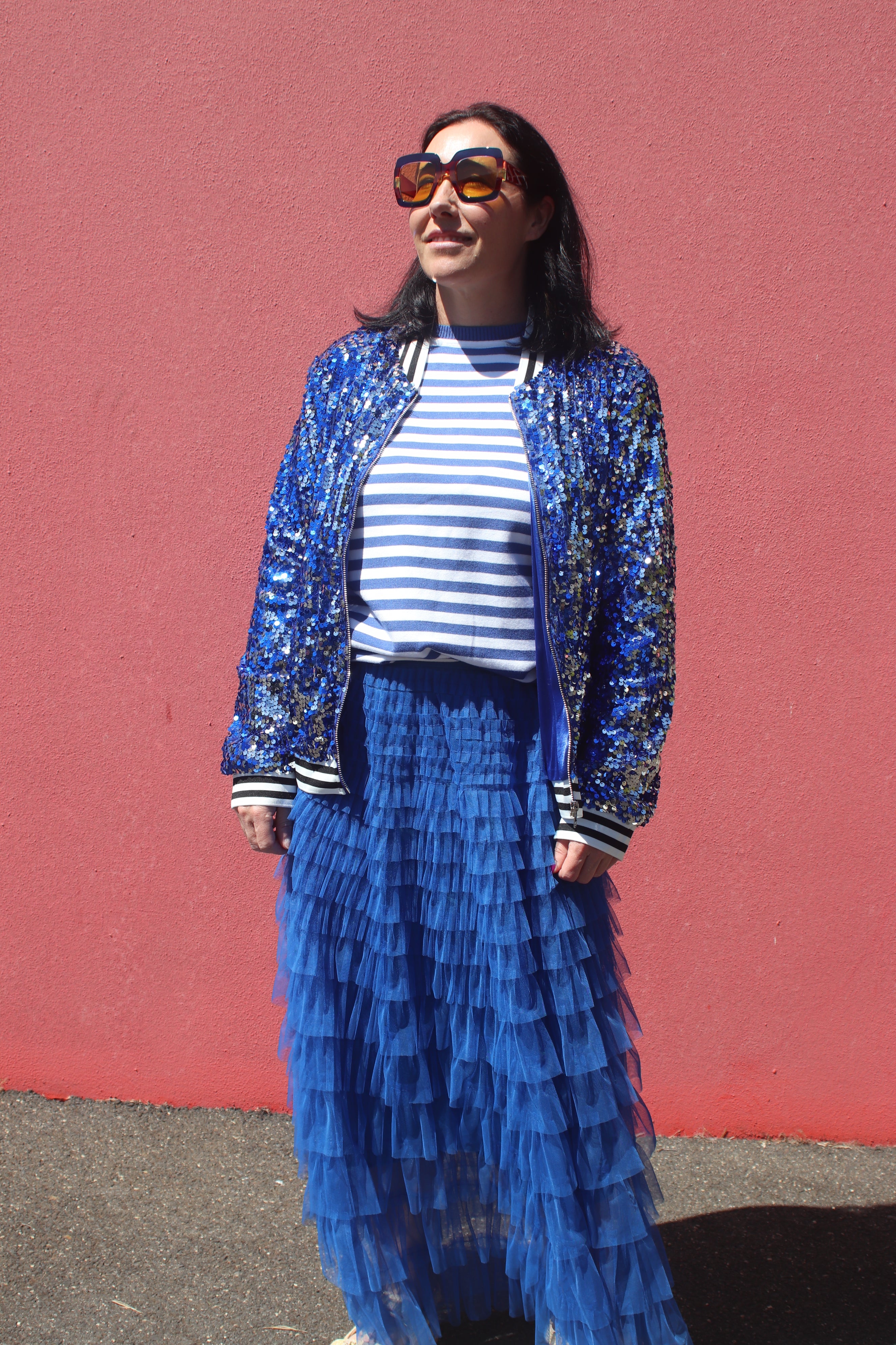 Sequin Bomber Jacket - Royal Blue