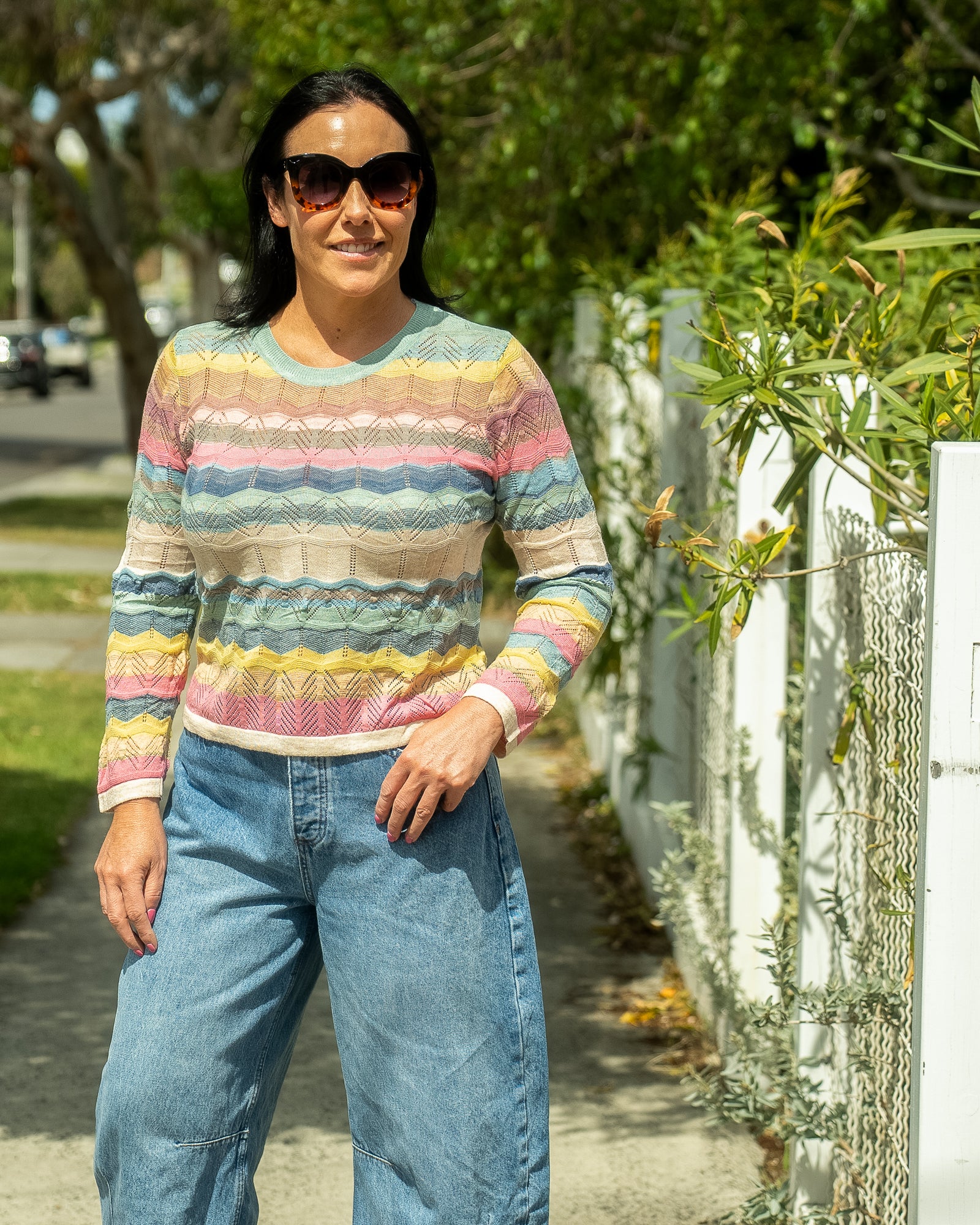 Breezy Stripe Rib Long Sleeve Knit - Pastel