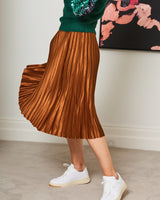 Copper Metallic Waistband Pleated Skirt