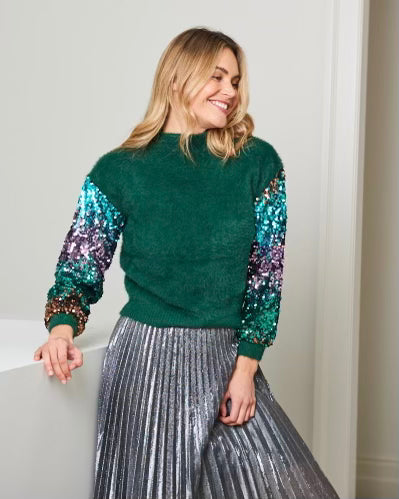 Emerald Sequin Sleeve Knit