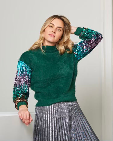 Emerald Sequin Sleeve Knit