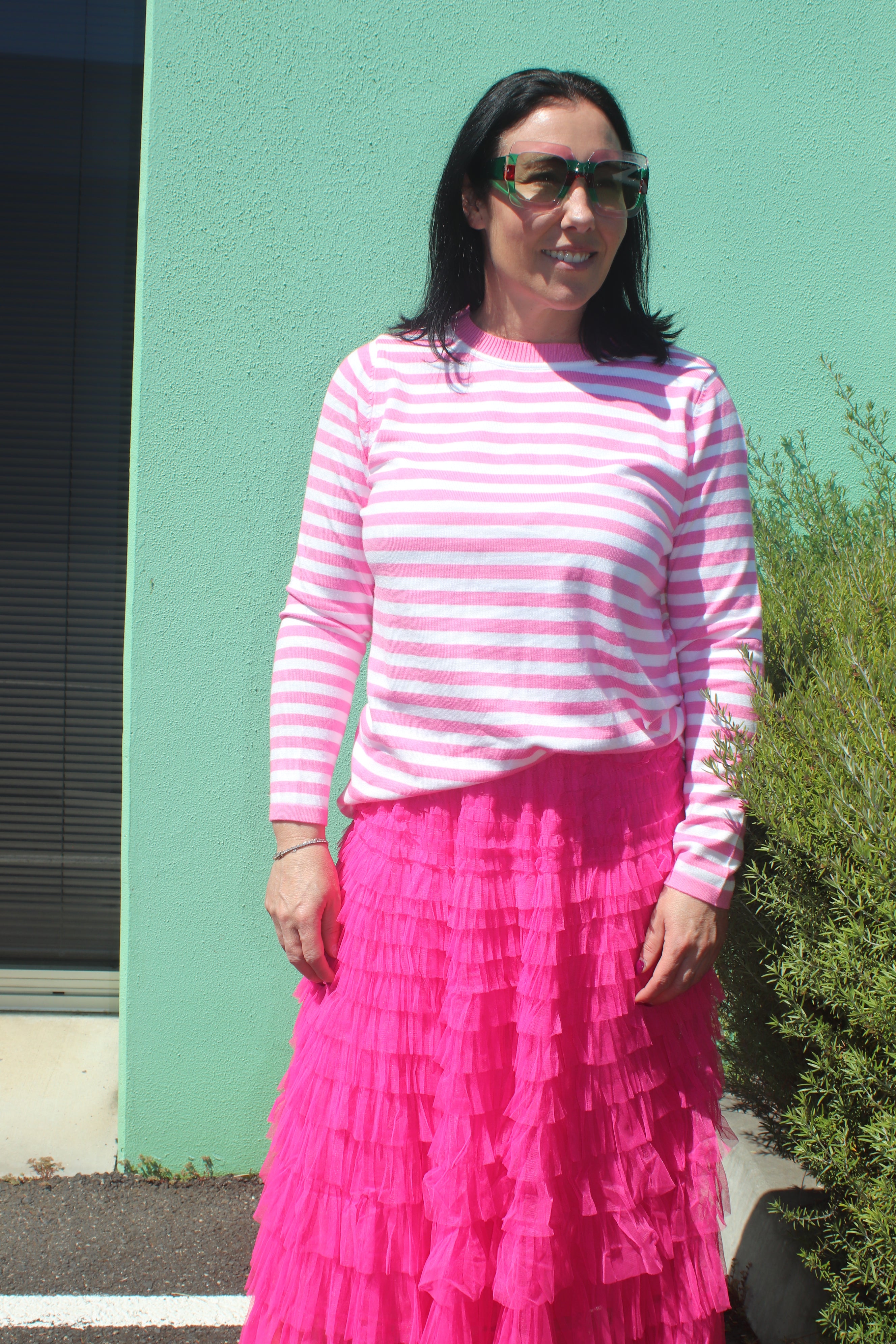 Lucky Stripe Knit Jumper - Pale pink and White